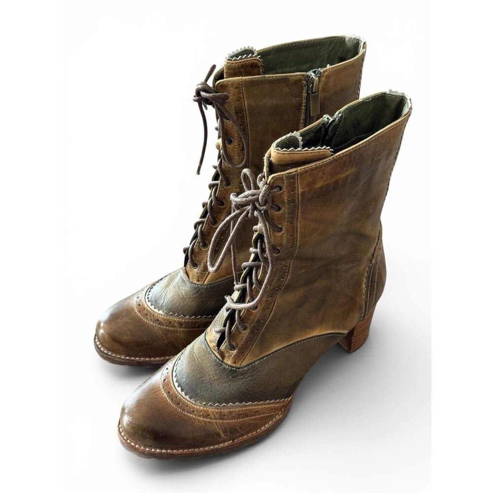 Antelope Shelly 791 Rustic Leather Lace Up Granny Boots Side Zip Boho EU 40